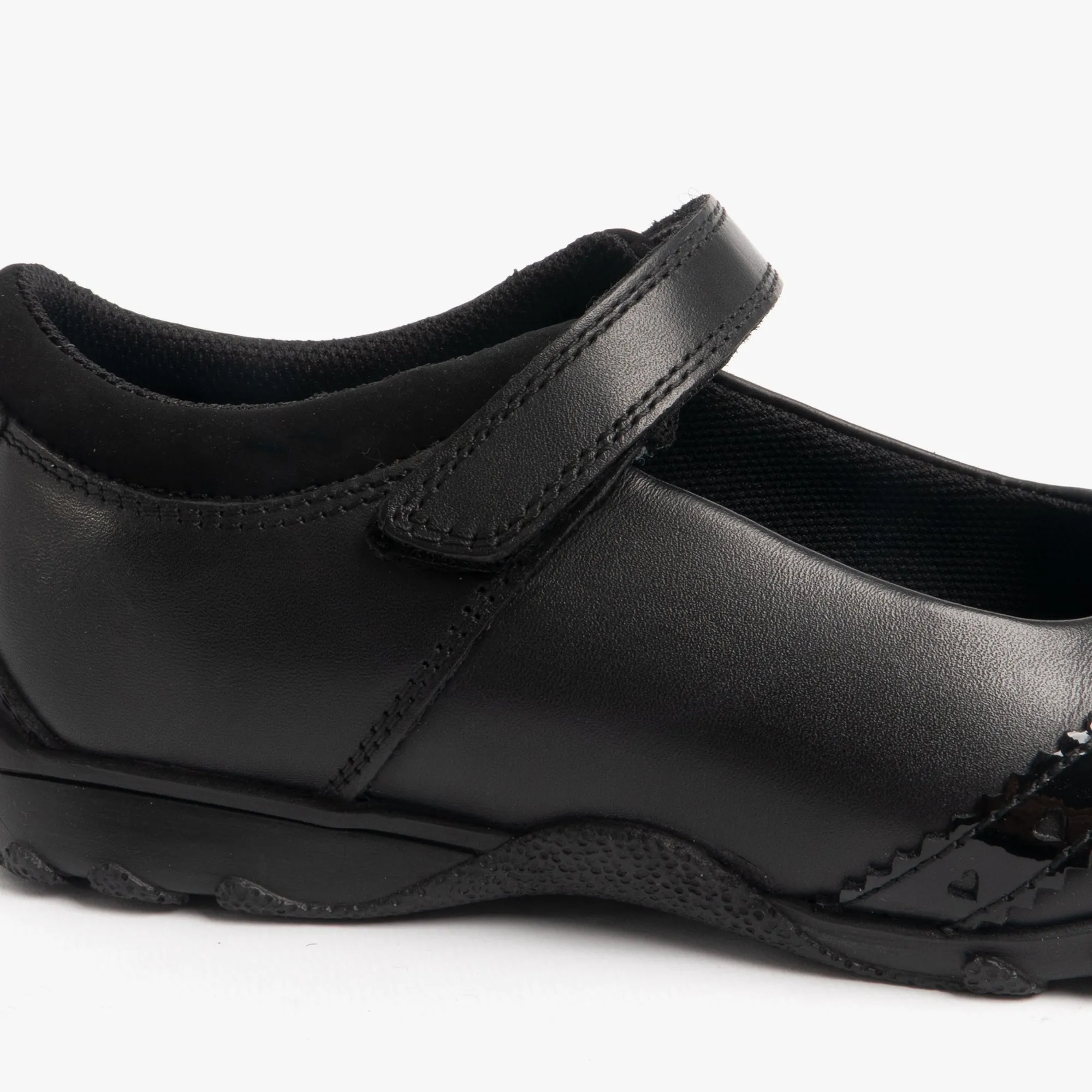 OLIVIA Girls Leather Touch Fasten Shoes Black Patent