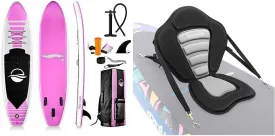SereneLife Inflatable Stand Up Paddle Board (6" Thick), Pink & Universal Paddle-Board Seat - Adjustable Paddle Board Seat