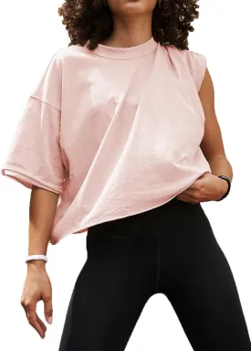 Women's Summer Short Sleeve Crop Tops Casual Basic Cotton Athletic Yoga Running T-Shirts