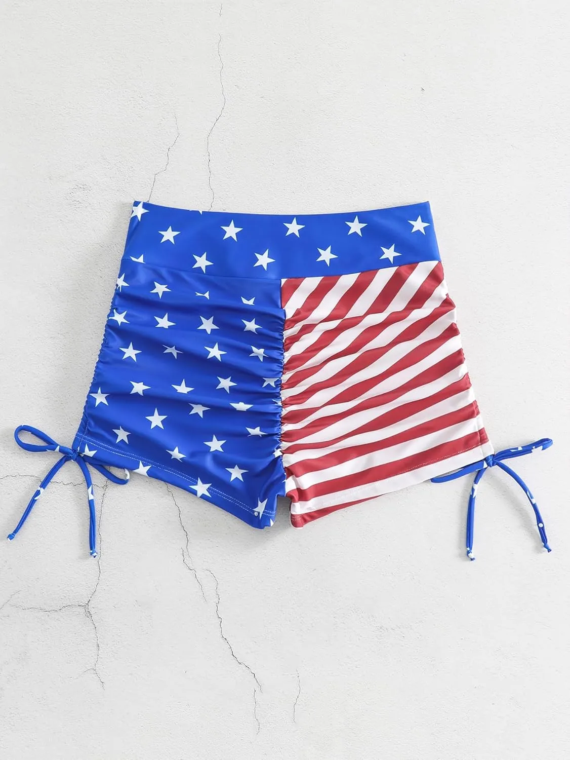 Women's V Cross High Waisted Swim Shorts Ruched Side Tie Boy Shorts Swimsuit Bottoms with Liner