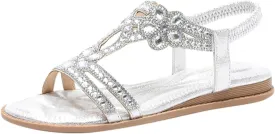 Womens Wedge Sandals Rhinestone Open Toe Slingback Sandals with Elastic Ankle Strap Orthotic Bohemian Beach Shoes