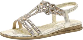 Womens Wedge Sandals Rhinestone Open Toe Slingback Sandals with Elastic Ankle Strap Orthotic Bohemian Beach Shoes